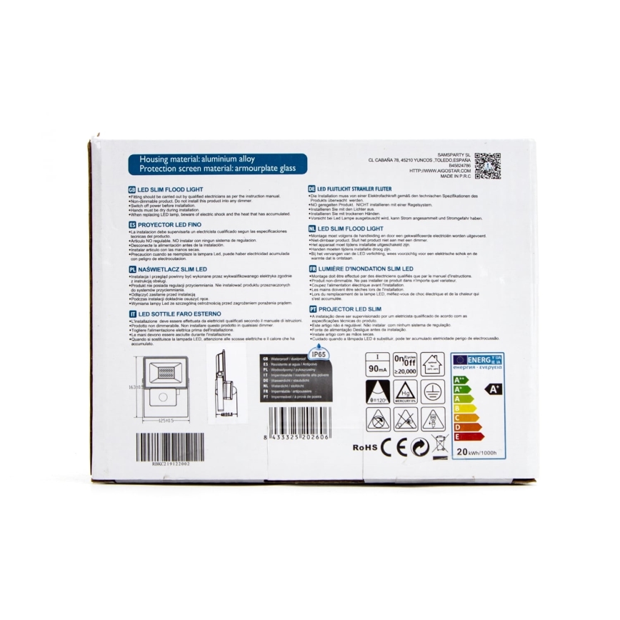 Aigostar - LED-valonheitin anturilla LED/20W/230V 4000K IP65 valkoinen