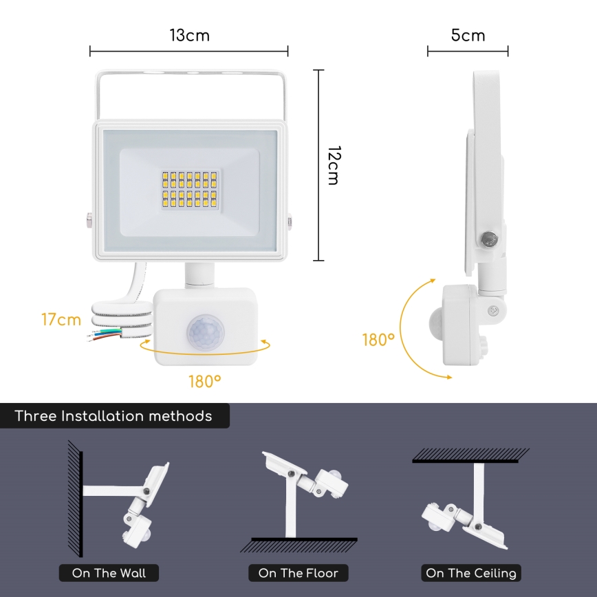 Aigostar - LED-valonheitin anturilla LED/20W/230V 4000K IP65 valkoinen