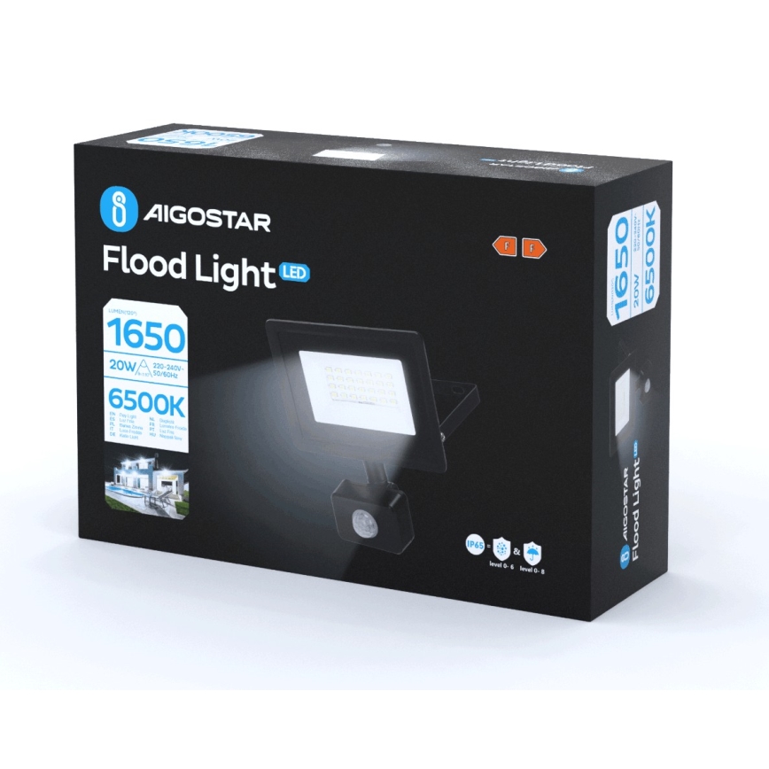 Aigostar - LED-valonheitin anturilla LED/20W/230V 6500K IP65