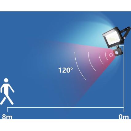 Aigostar - LED Valonheitin anturilla LED/50W/230V 4000K IP65 musta