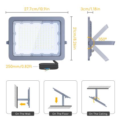 Aigostar - LED-valonheitin LED/100W/230V harmaa 6500K IP65