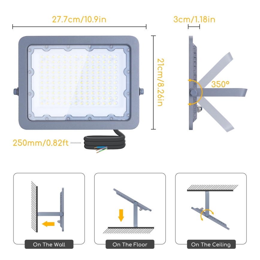 Aigostar - LED-valonheitin LED/100W/230V harmaa 6500K IP65