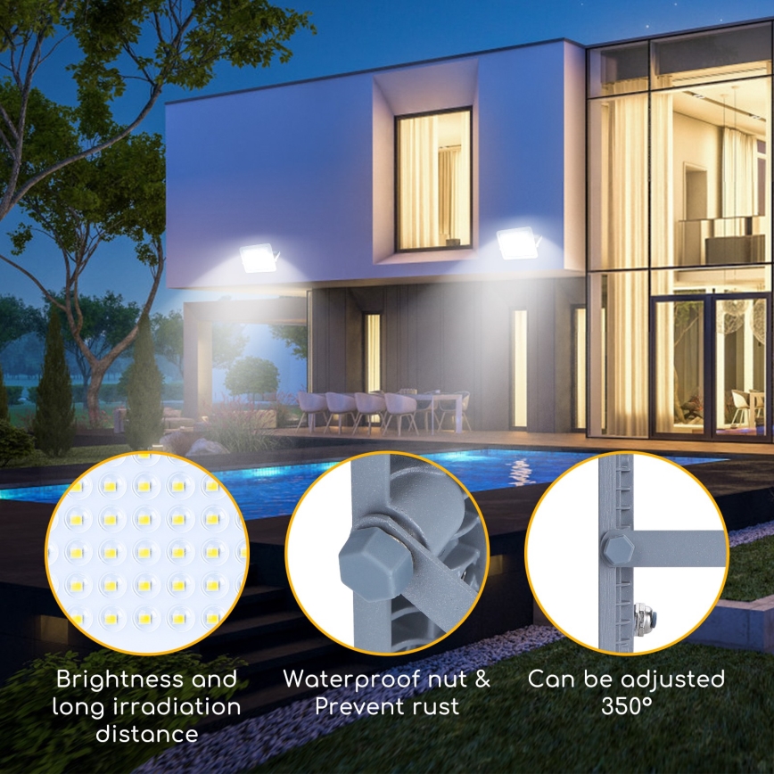 Aigostar - LED-valonheitin LED/200W/230V harmaa 6500K IP65
