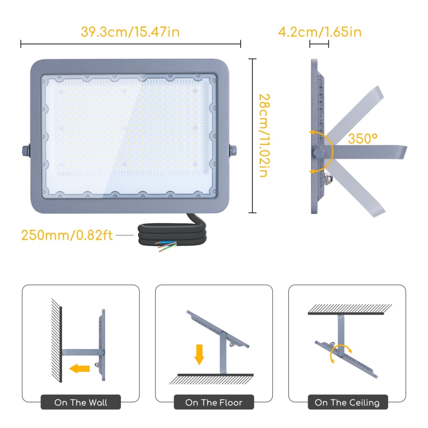 Aigostar - LED-valonheitin LED/200W/230V harmaa 6500K IP65