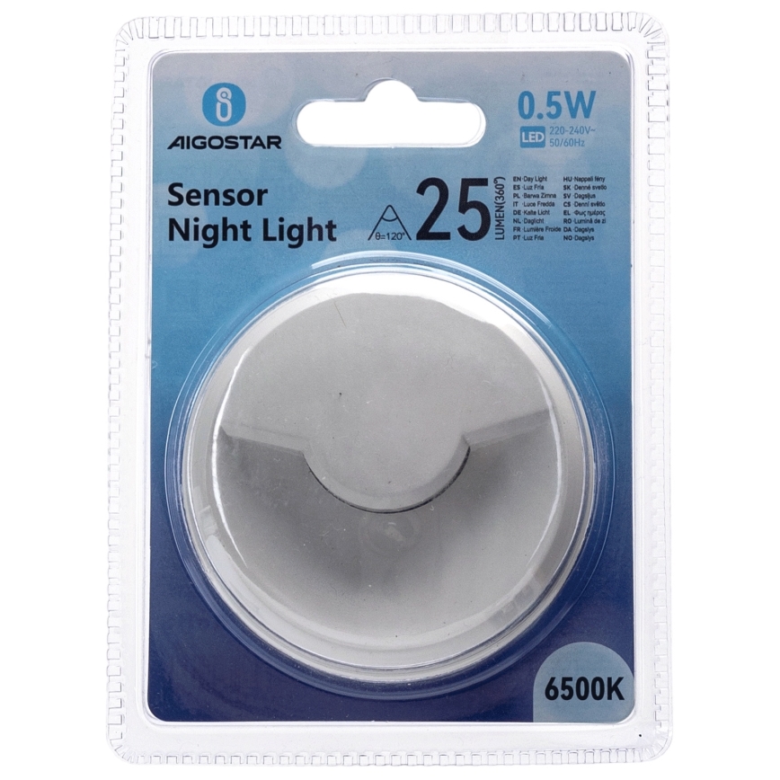 Aigostar - LED Yövalo hämärätunnistimella LED/0,5W/230V 6500K