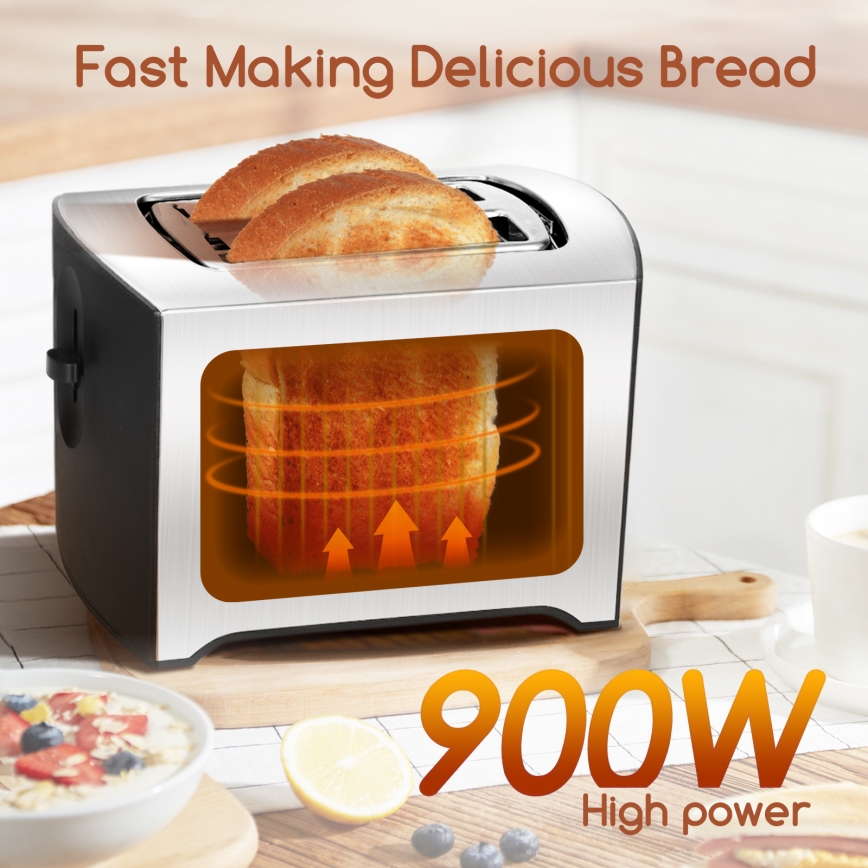 Aigostar - Leivänpaahdin kahdella aukolla 900W/230V mattakromi