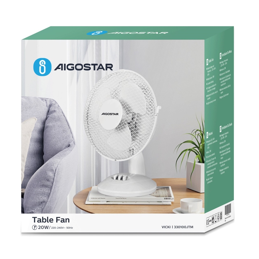 Aigostar - Pöytätuuletin 20W/230V valkoinen