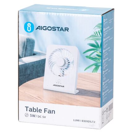 Aigostar - Pöytätuuletin 5W/5V valkoinen