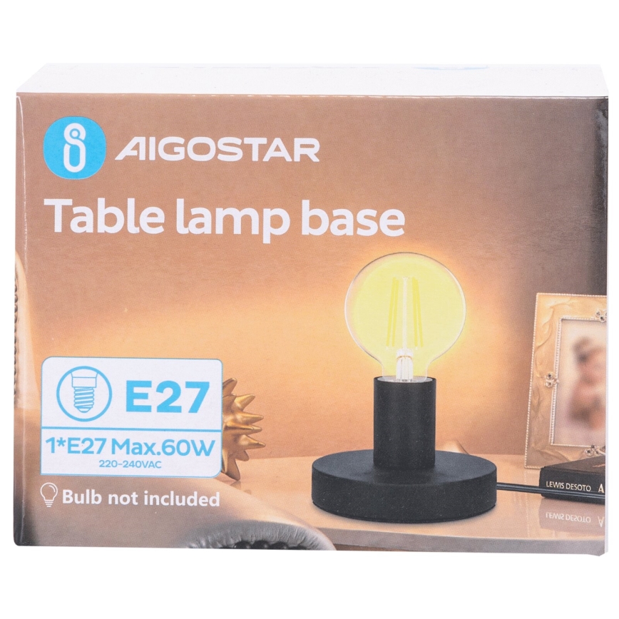 Aigostar - Pöytävalaisin 1xE27/60W/230V musta