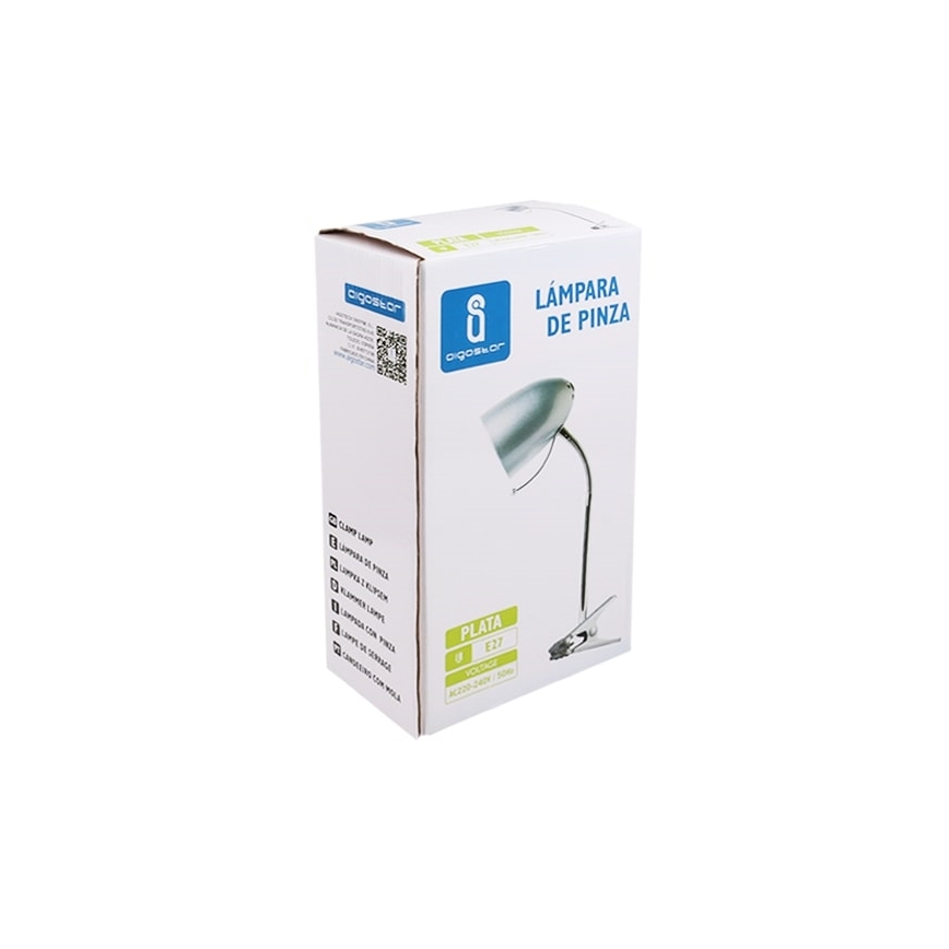 Aigostar -  Pöytävalaisin pidikkeellä 1xE27/11W/230V hopea/kiiltävä kromi