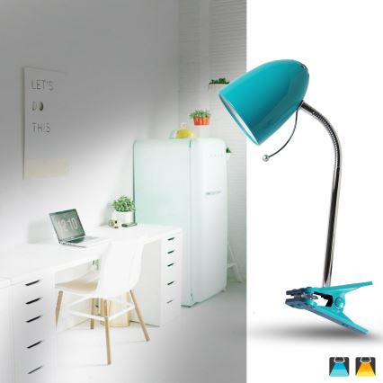 Aigostar -  Pöytävalaisin pidikkeellä 1xE27/11W/230V sininen/kiiltävä kromi