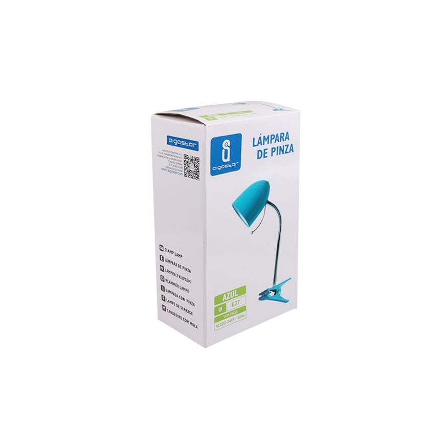 Aigostar -  Pöytävalaisin pidikkeellä 1xE27/11W/230V sininen/kiiltävä kromi