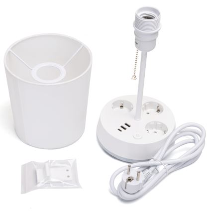 Aigostar - Pöytävalaisin pistorasioilla ja USB-porteilla, 1xE27/60W/230V, valkoinen