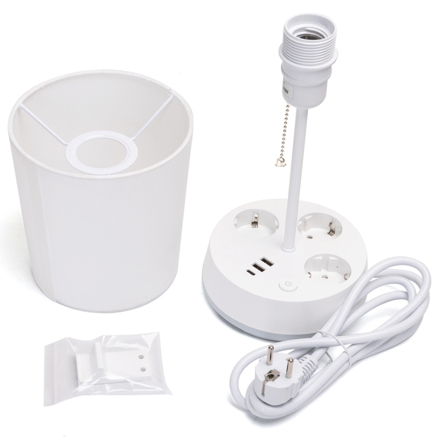 Aigostar - Pöytävalaisin pistorasioilla ja USB-porteilla, 1xE27/60W/230V, valkoinen