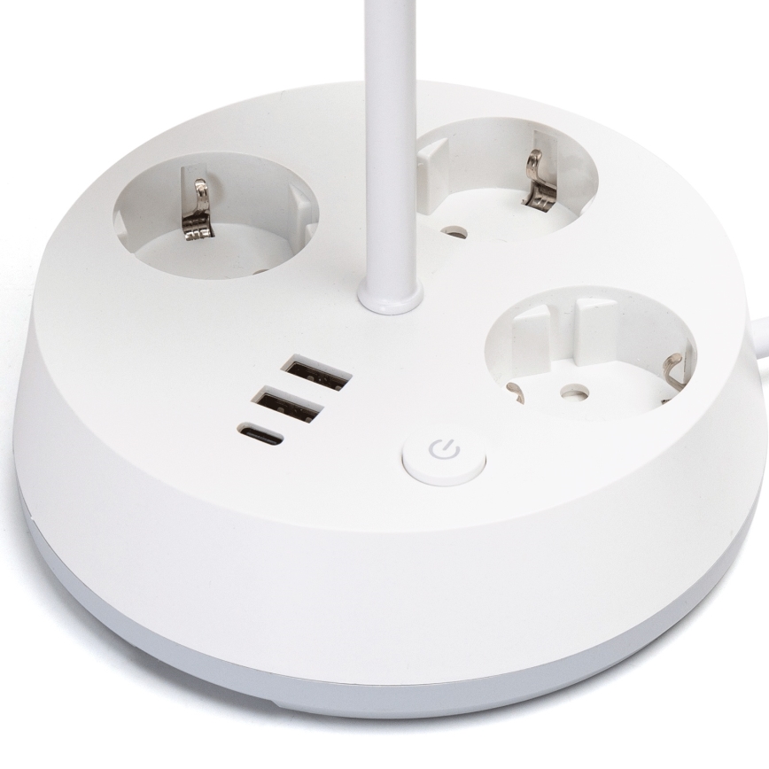 Aigostar - Pöytävalaisin pistorasioilla ja USB-porteilla, 1xE27/60W/230V, valkoinen