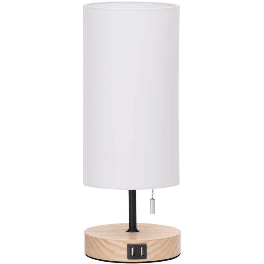 Aigostar - Pöytävalaisin USB-portilla 1xE27/40W/230V beige