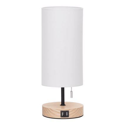 Aigostar - Pöytävalaisin USB-portilla 1xE27/40W/230V beige