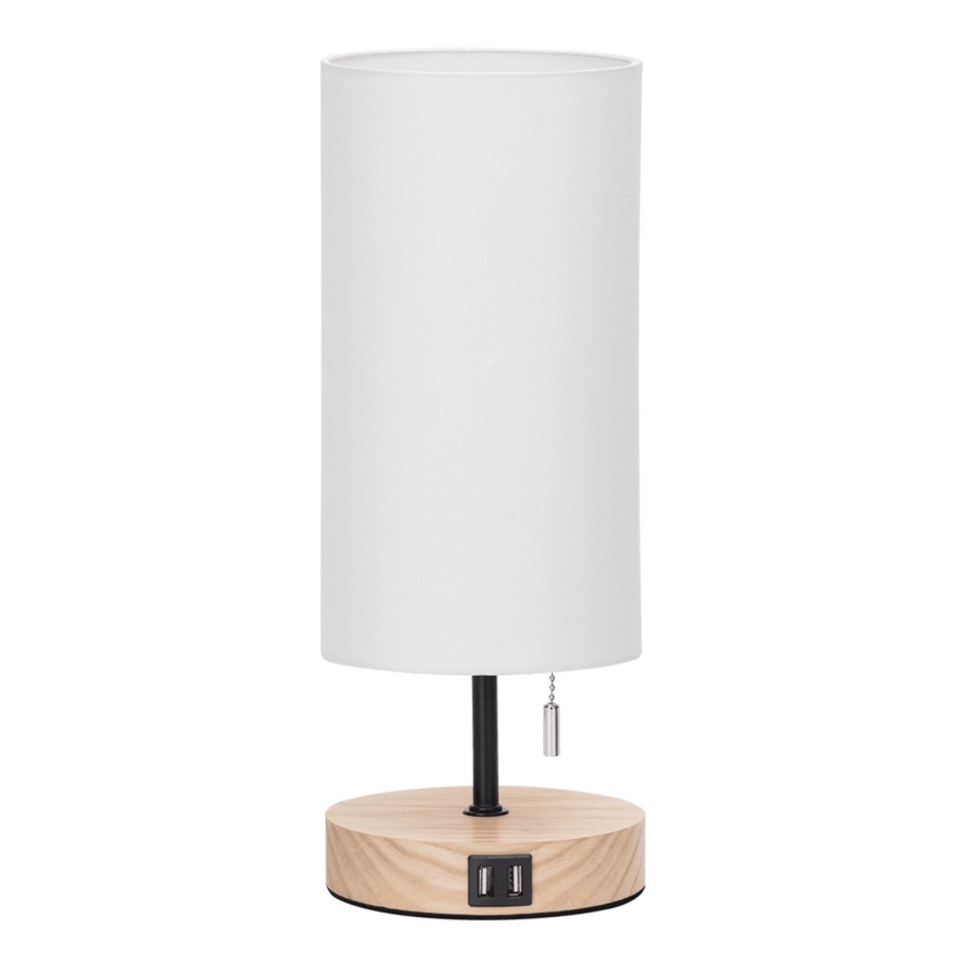 Aigostar - Pöytävalaisin USB-portilla 1xE27/40W/230V beige
