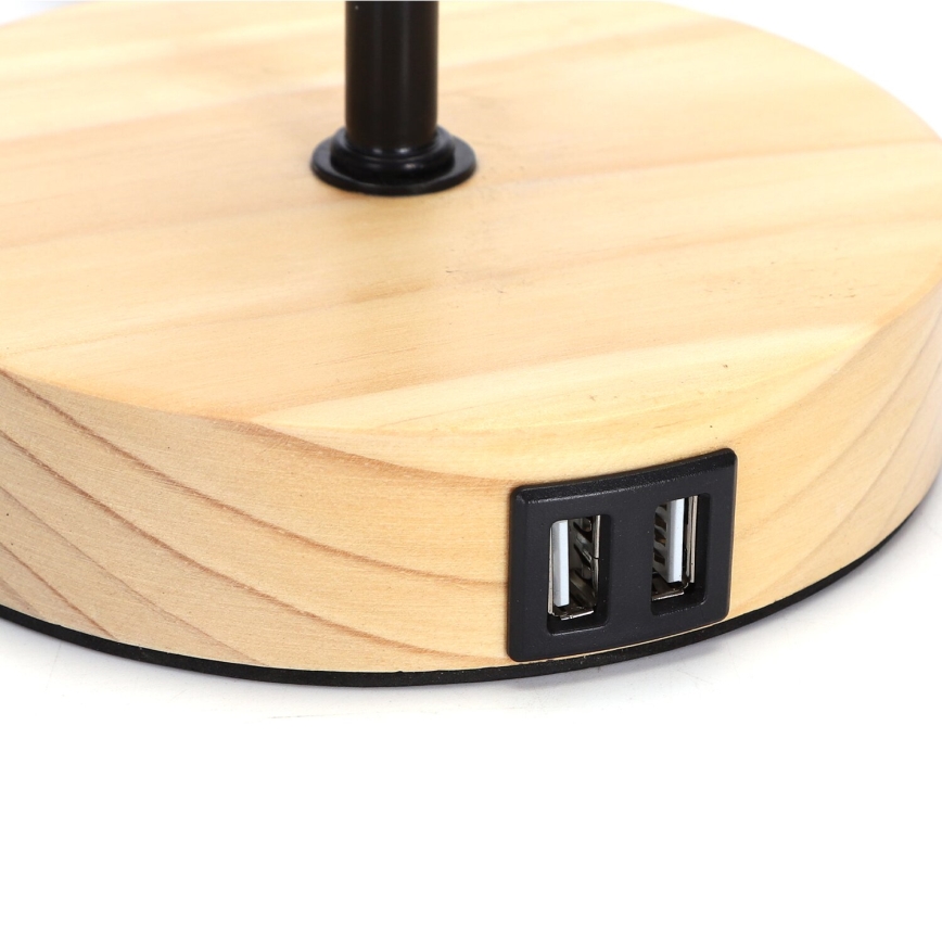 Aigostar - Pöytävalaisin USB-portilla 1xE27/40W/230V beige