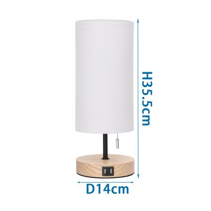 Aigostar - Pöytävalaisin USB-portilla 1xE27/40W/230V beige