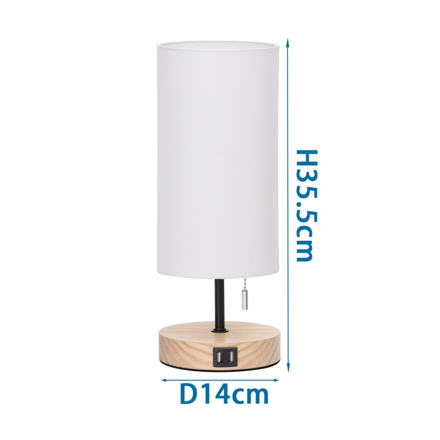 Aigostar - Pöytävalaisin USB-portilla 1xE27/40W/230V beige