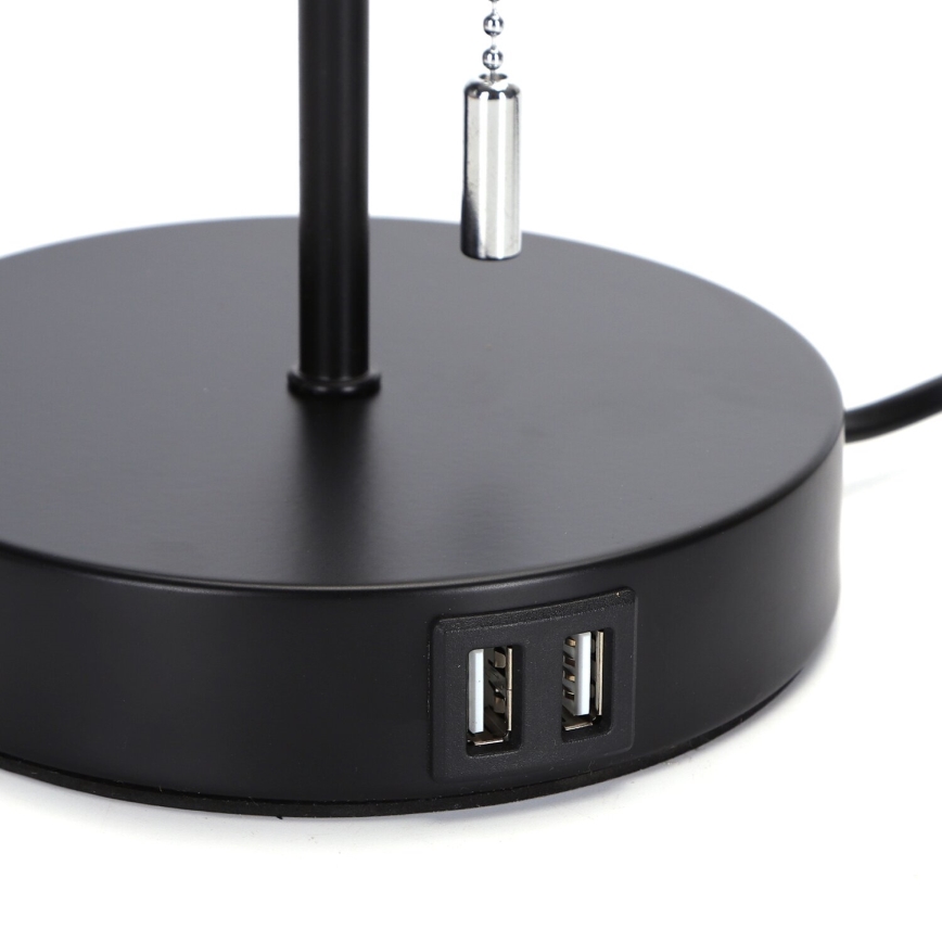 Aigostar - Pöytävalaisin USB-portilla 1xE27/40W/230V musta