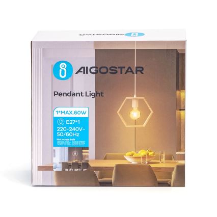 Aigostar - Puinen riippuvalaisin narulla 1xE27/60W/230V mänty