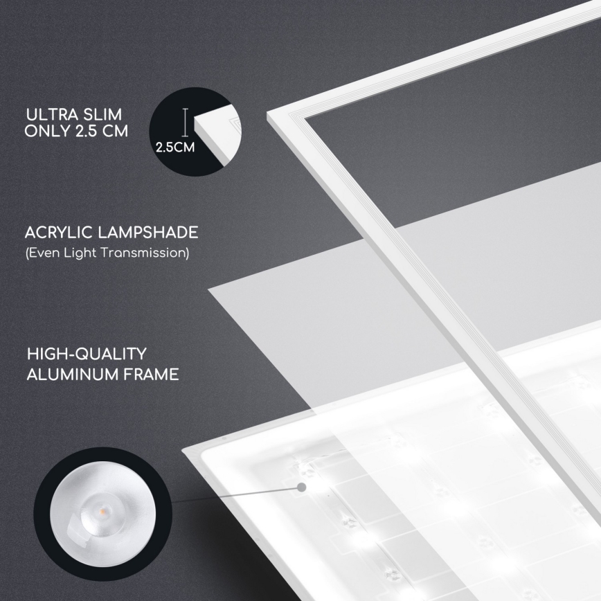 Aigostar - Riippuva LED-kattopaneeli LED/40W/230V 3000K/4000K/6500K 60x60cm valkoinen