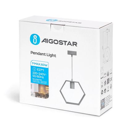 Aigostar - Riippuvalaisin johdolla 1xE27/60W/230V beige