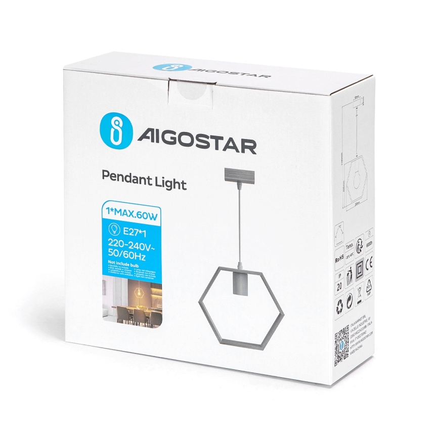 Aigostar - Riippuvalaisin johdolla 1xE27/60W/230V beige