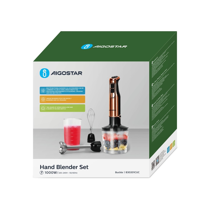 Aigostar - Sauvasekoitin 1000W/230V ruusu kulta