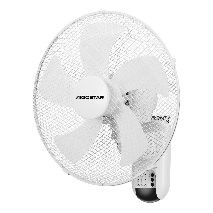Aigostar -  Seinätuuletin 45W/230V valkoinen + kauko-ohjaus