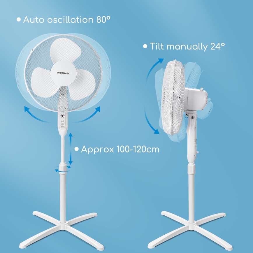 Aigostar - Seisova tuuletin 40W/230V 120 cm valkoinen