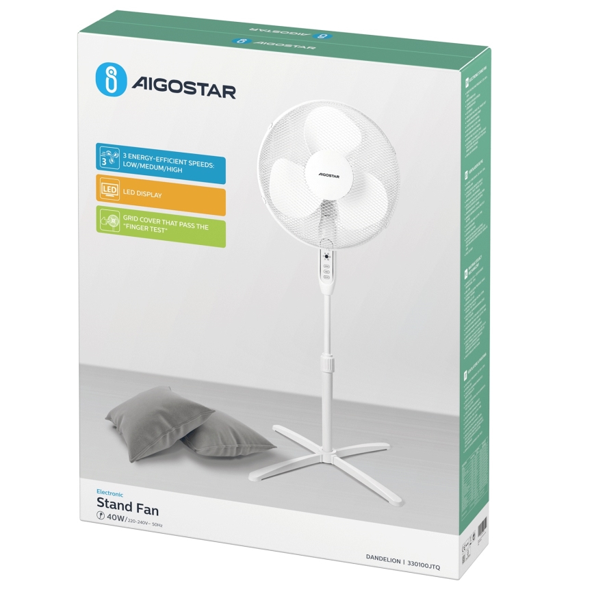 Aigostar - Seisova tuuletin 40W/230V 120 cm valkoinen