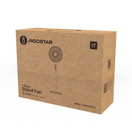 Aigostar - Seisova tuuletin 45W/230V 110 cm valkoinen