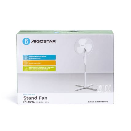 Aigostar - Seisova tuuletin 45W/230V 125 cm valkoinen