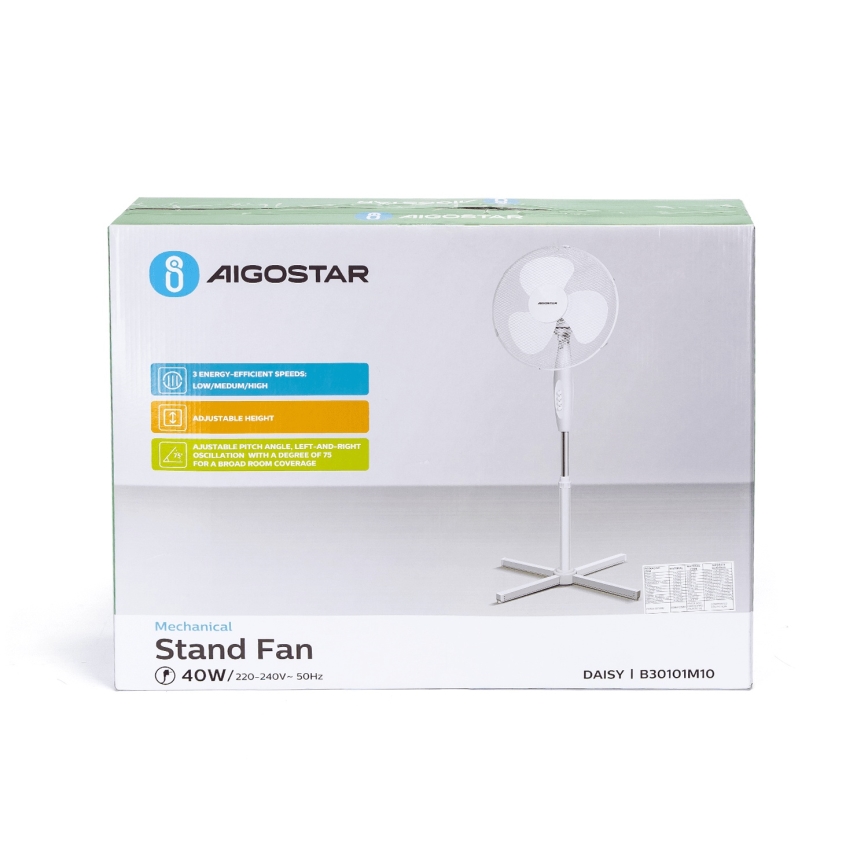 Aigostar - Seisova tuuletin 45W/230V 125 cm valkoinen