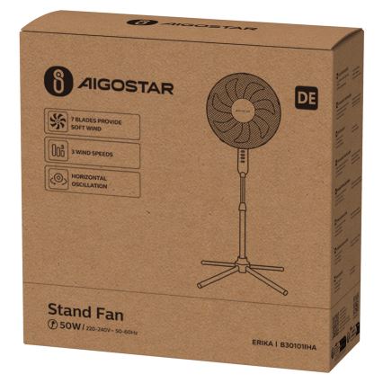 Aigostar - Seisova tuuletin 50W/230V 120 cm valkoinen