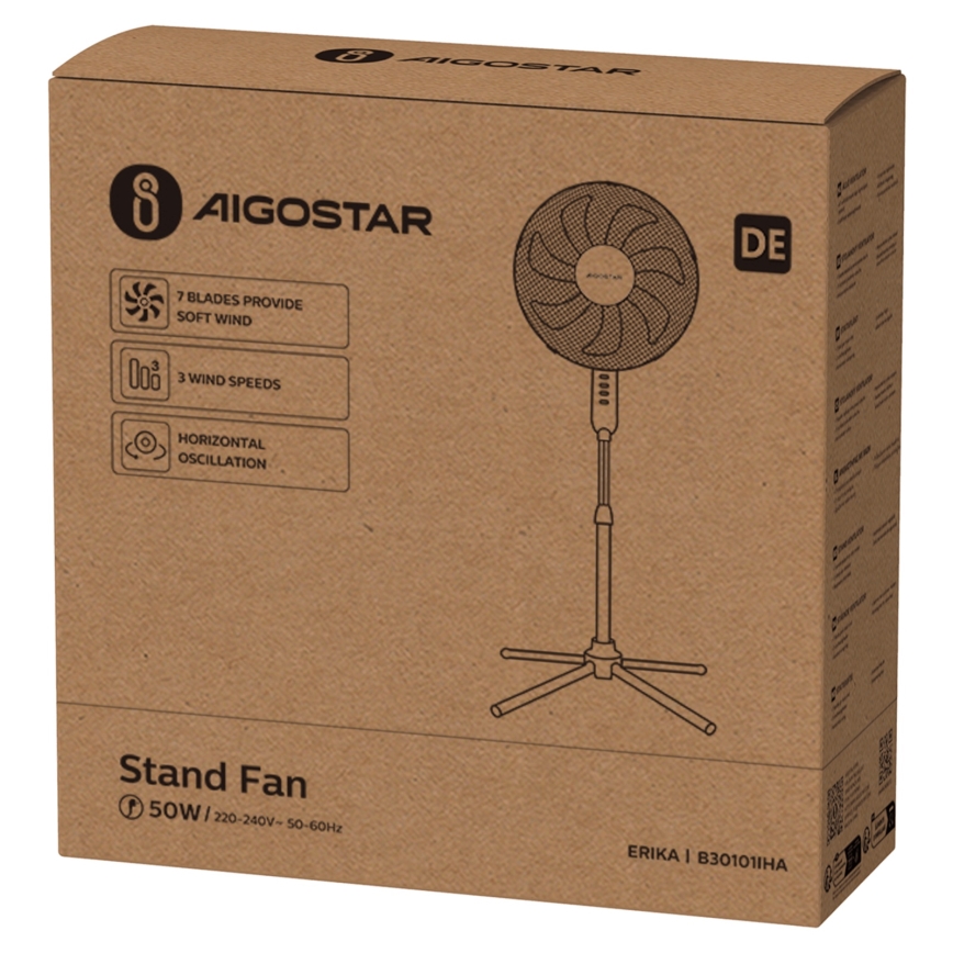 Aigostar - Seisova tuuletin 50W/230V 120 cm valkoinen