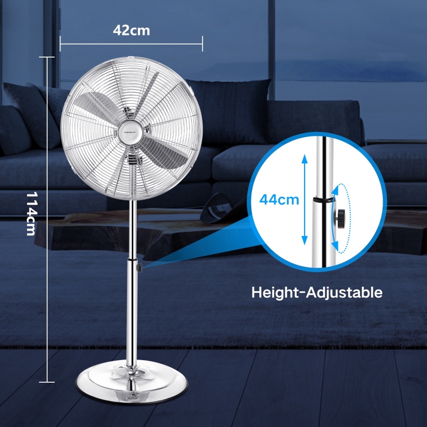 Aigostar - Seisova tuuletin 50W/230V 44,8 cm kiiltävä kromi