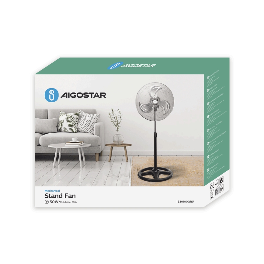 Aigostar - Seisova tuuletin 55W/230V kiiltävä kromi/musta