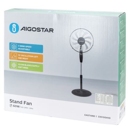 Aigostar - Seisova tuuletin 60W/230V musta