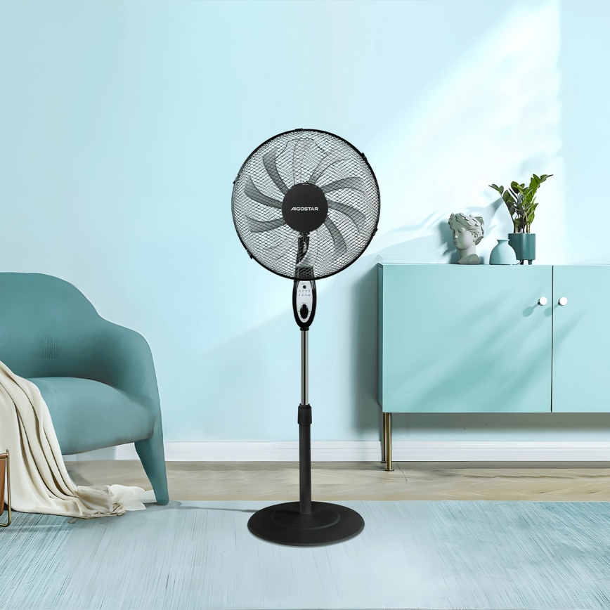 Aigostar - Seisova tuuletin 60W/230V musta + kauko-ohjaus