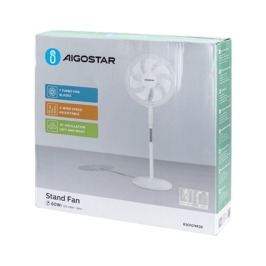 Aigostar - Seisova tuuletin 60W/230V valkoinen