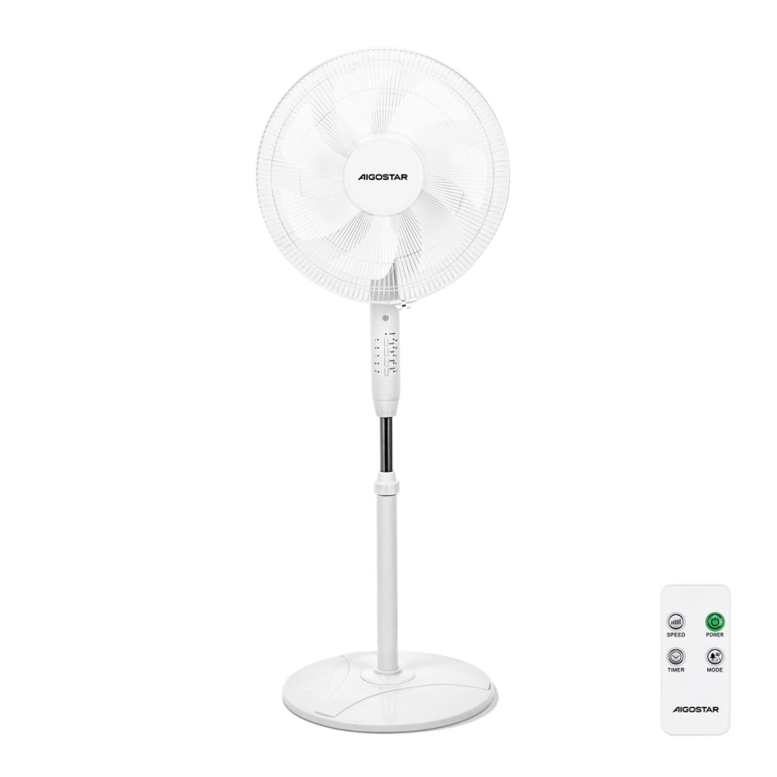 Aigostar - Seisova tuuletin 60W/230V valkoinen + kauko-ohjaus