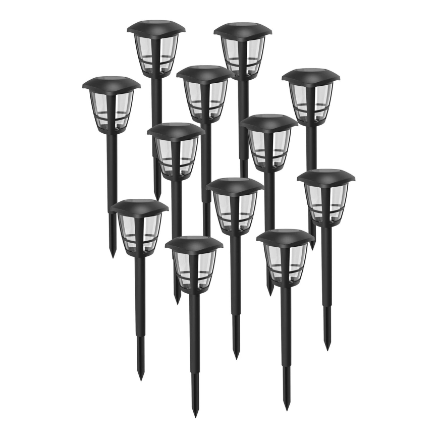 Aigostar - Setti 12 kpl LED-aurinkovalaisinta 0,06 W/2 V 33,8 cm 6500 K 100 mAh IP44 musta