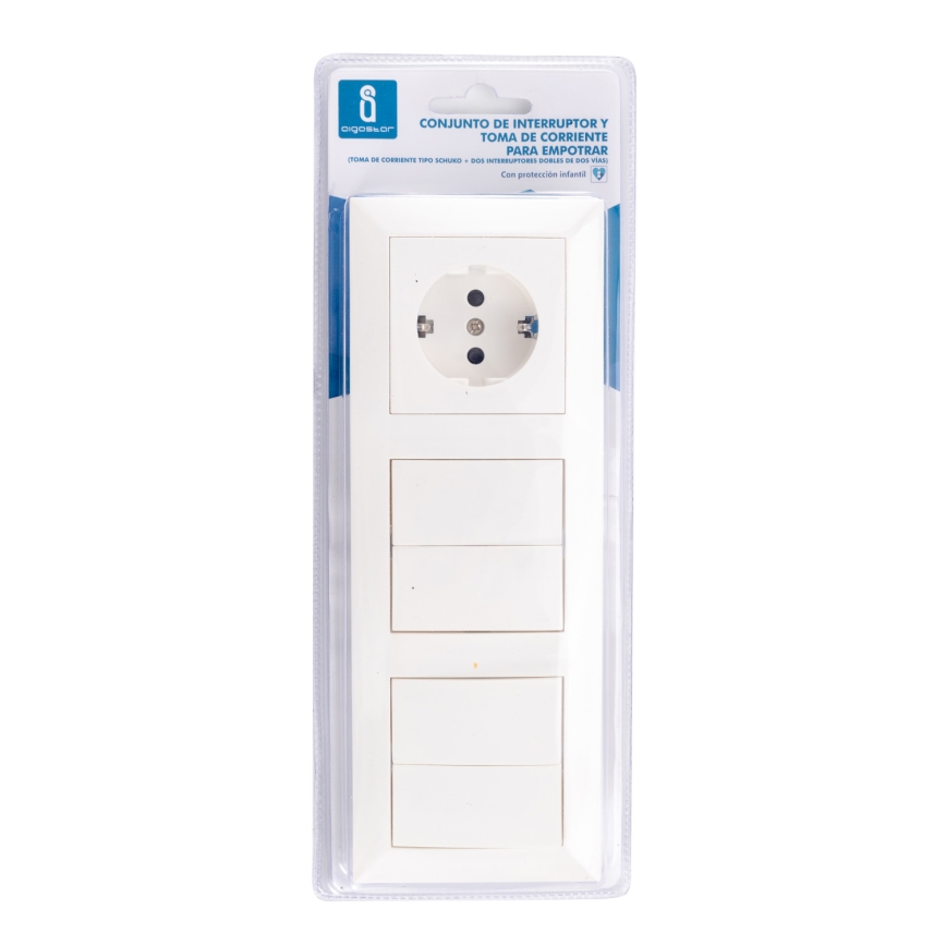 Aigostar - SETTI 2x Kotikytkin 2-painike pistokkeella 1x16A/250V SCHUKO