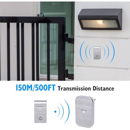 Aigostar - SETTI 2x Langaton ovikello 230V IP44 hopea