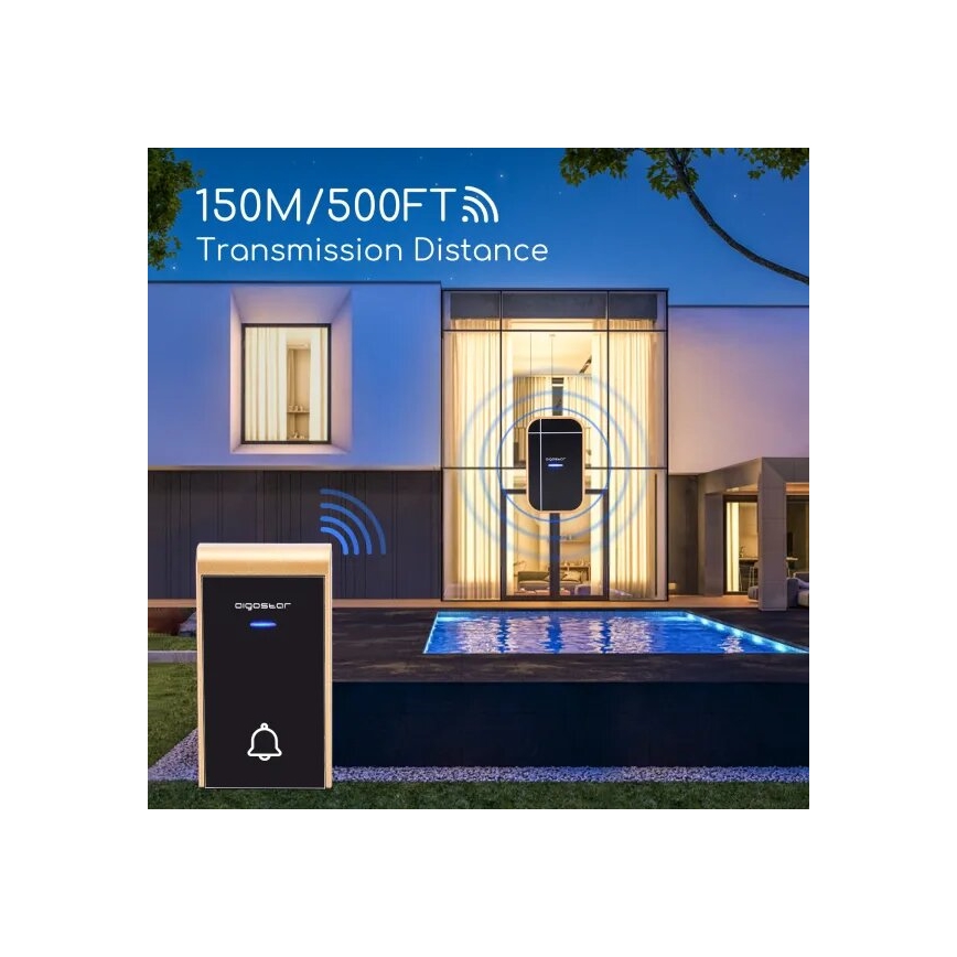 Aigostar - SETTI 2x Langaton ovikello 230V IP44 musta/kupari