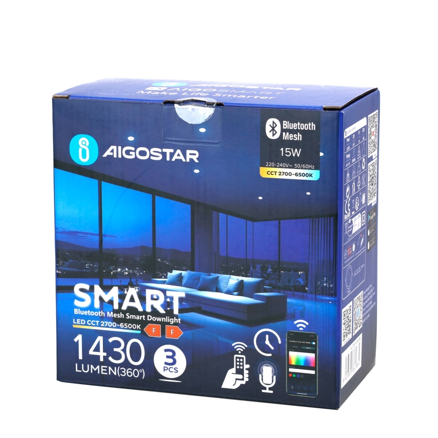 Aigostar - SETTI 3x Himmennettävä riippuva LED-kattovalaisin MESH LED/15W/230V 2700K-6500K halkaisija 17cm
